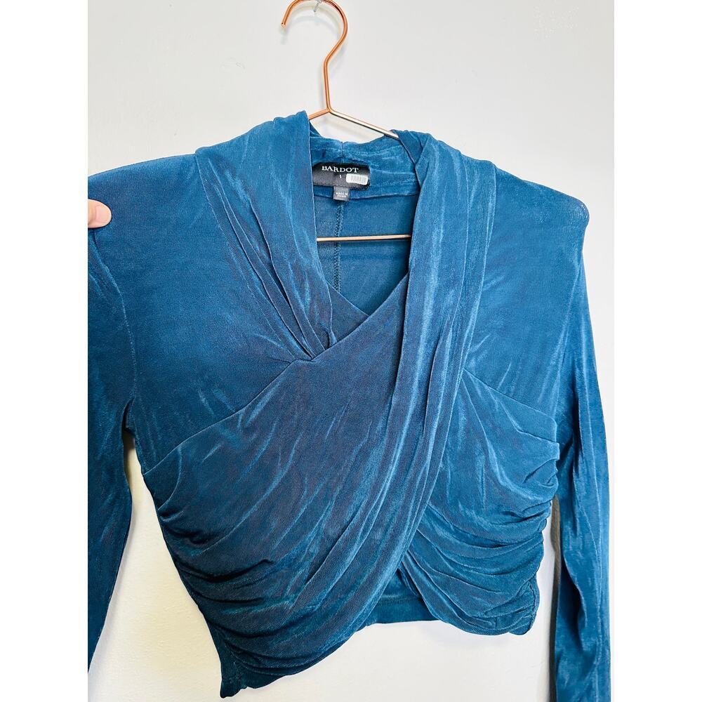 BARDOT Teal Crossover Wrapped Style Long Sleeve Wren Top Size Small - Picture 6 of 16